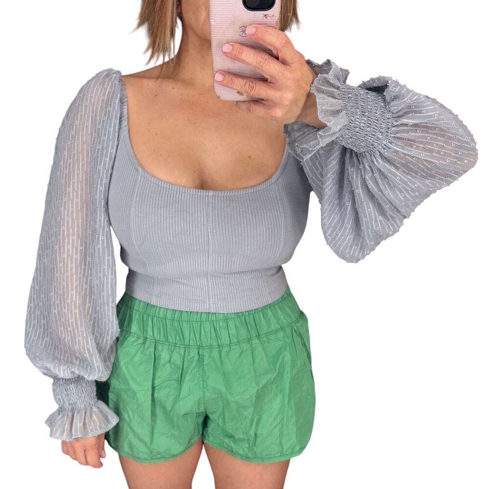 Urban Outfitters blue ribbed puff sleeve squaree neck top